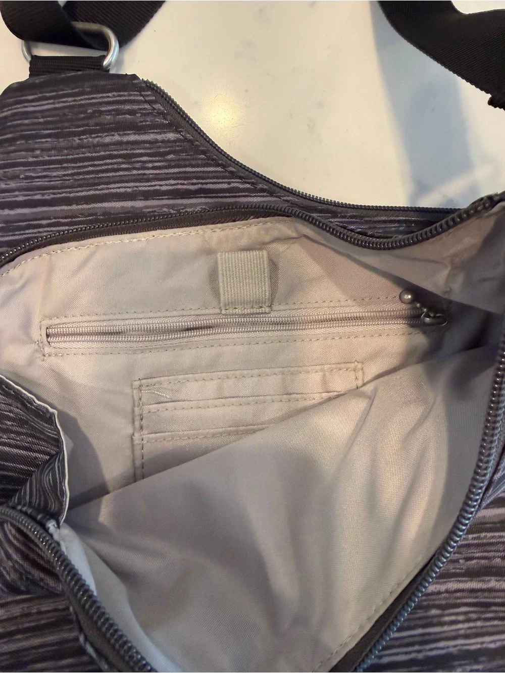 Baggallini Gray Black Striped Crossbody Bag Adjustable Strap Travel Purse